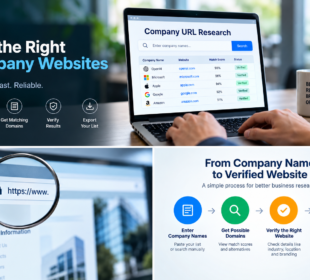 Target company URL research process for finding and verifying official business websites